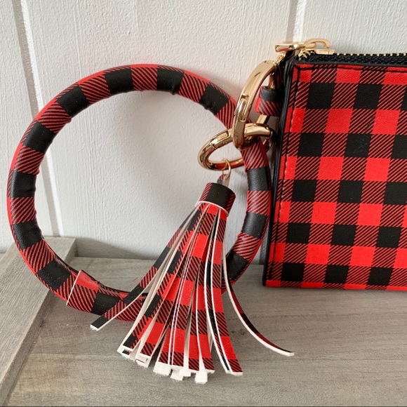 Buffalo Plaid Purse Bangle Keychain Key Ring - Picture 2 of 5